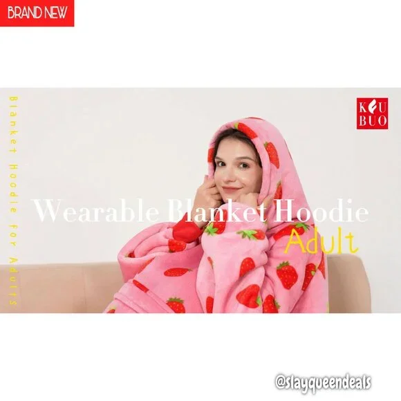 Oversized Wearable Blanket Hoodie with Pockets Sherpa Lining One Size